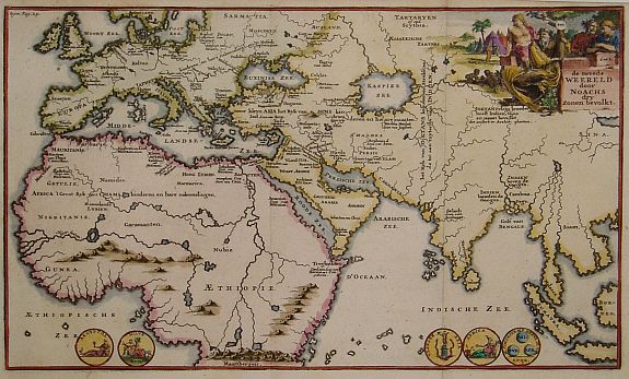 GOEREE,J., De tweede Weereld door Noachs dry Zonen bevolkt., antique map, old maps