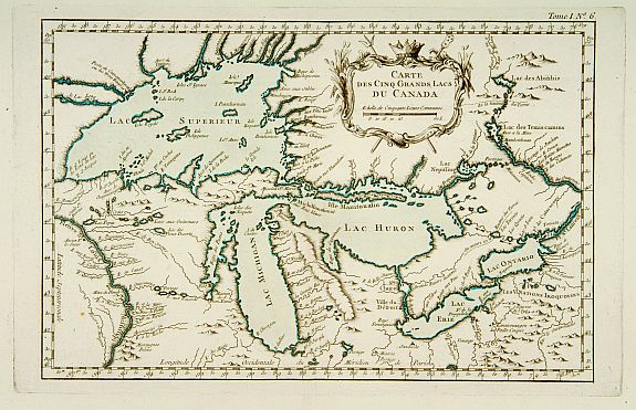 BELLIN,J.N., Carte des Cinq Grands Lacs du Canada., antique map, old maps