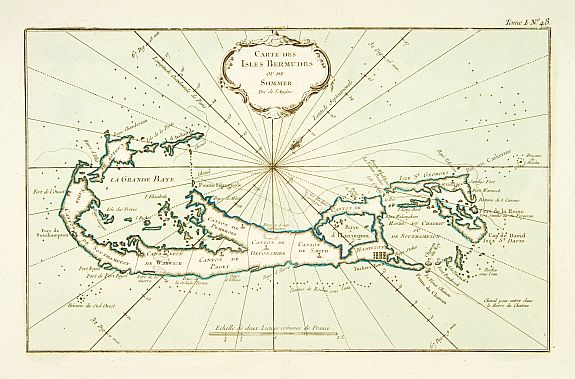 BELLIN,J.N., Carte des Isles Bermudes ou de Sommer., antique map, old maps
