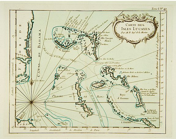 BELLIN,J.N., Carte des Isles Lucayes., antique map, old maps