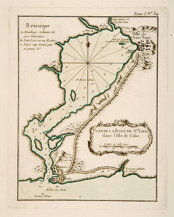 BELLIN,J.N., Plan de la Baye de St. Yago dans l'Isle de Cube., antique map, old maps
