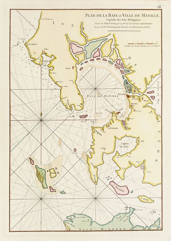 D\\\'APRES DE MANNEVILLETTE., Plan de la baye et Ville de Manille, Capitale des Isles de Philippines., antique map, old maps