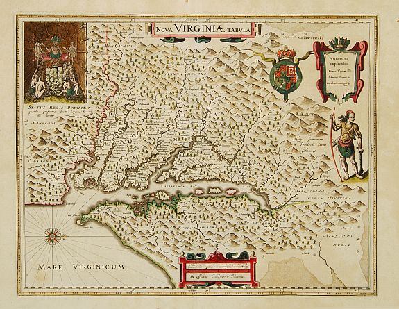 BLAEU,W., Nova Virginiae Tabula., antique map, old maps
