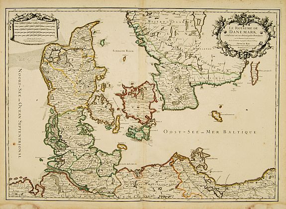JAILLOT,H., Le Royaume de Danmark subdivisé en ses Principales Provinces.., antique map, old maps