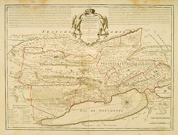 de MERVEILLEUX D.F. / BUAUCH, Ph., Carte de la Souveraineté de Neufchatel et de Vallangin.., antique map, old maps