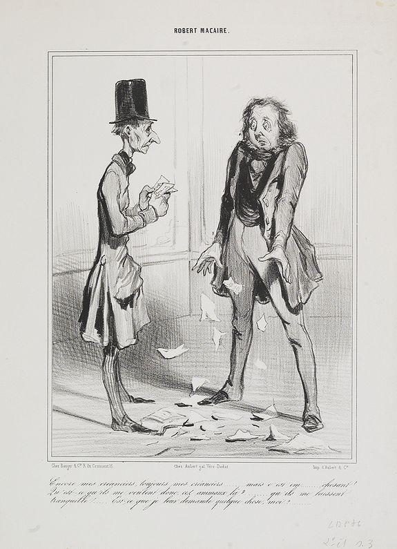 DAUMIER, H., Encore mes créanciers, toujours mes créanciers….. mais c’est em……chosant ! . . . (Plate 11 from Robert Macaire)., antique map, old maps