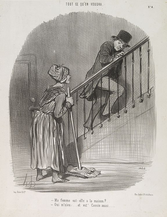 DAUMIER, H., Ma femme est-elle à la maison? . . . (Plate 4 from la Charivari, Tout ce qu'on voudra.), antique map, old maps