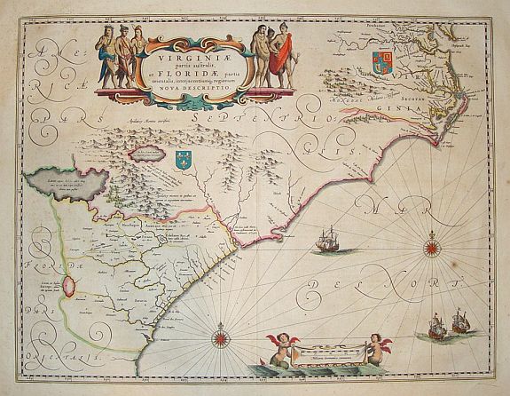 BLAEU,W., Virginiae Partis Australis, et Floridae Partis Orientalis., antique map, old maps