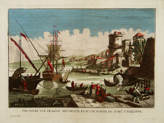 ANONYMOUS, Première vue de l'Isle minorque et d'une partie du Fort St Philippe., antique map, old maps
