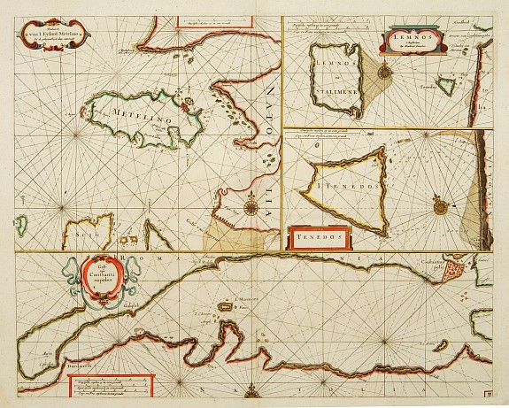 DONCKER,H., Paskaarte van't Eylant Metelino?/Golf van Constantinopolen/Tenedos/Lemnos., antique map, old maps