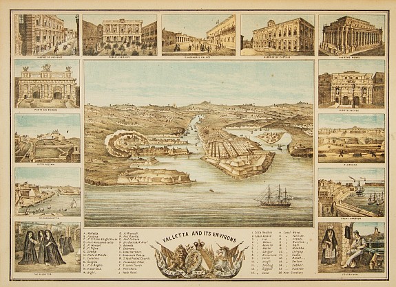 ANONYMOUS, Valletta and its environs., antique map, old maps