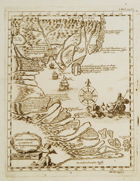 TAVERNIERS, D., Daniel Taverniers Land Charte des KönigreichsTUNQUIN., antique map, old maps