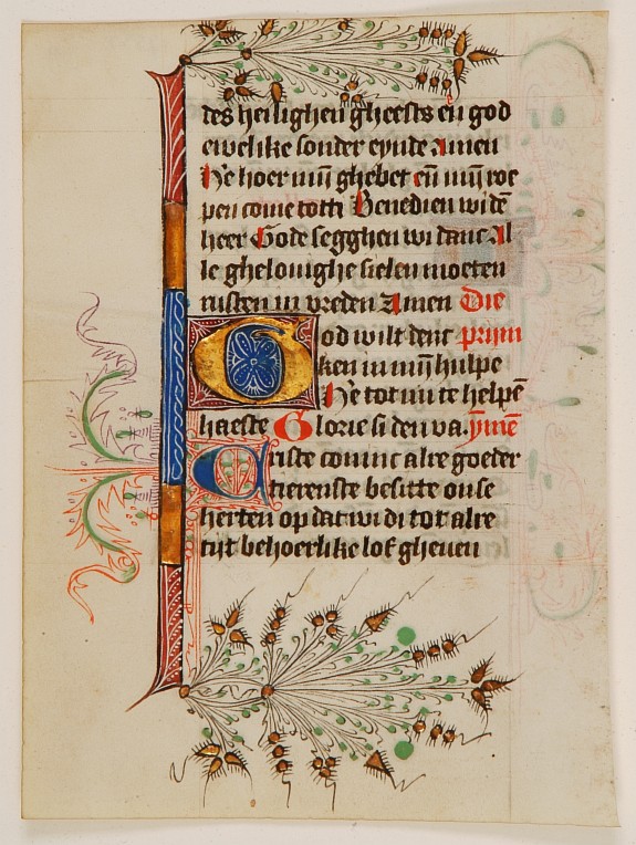 BOOK OF HOURS, A wonderful vellum leaf from a Dutch Book of Hours., antique map, old maps