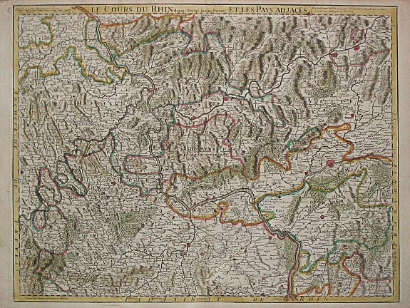 Isle, G. de l'., Le Cours du Rhin depuis Worms jusque?a Bonne, et les Païs adjacens., antique map, old maps