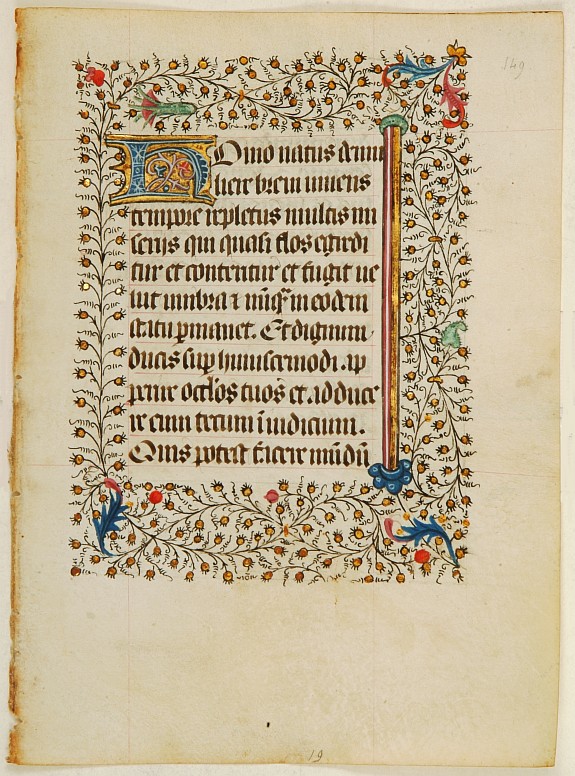 BOOK OF HOURS, Manuscript leaf, on vellum from a book of hours., antique map, old maps