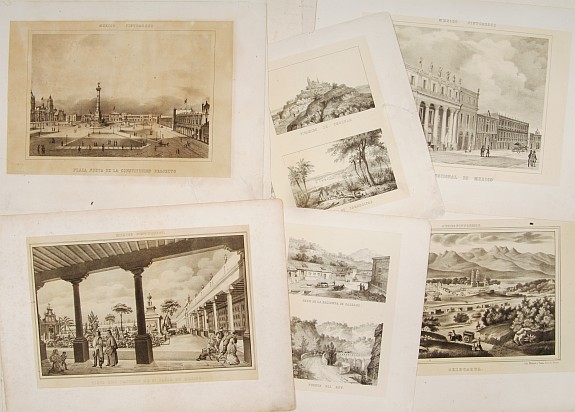 JULIO MICHAUD y THOMAS, A group of 8 lithographes with scenes in Mexico., antique map, old maps