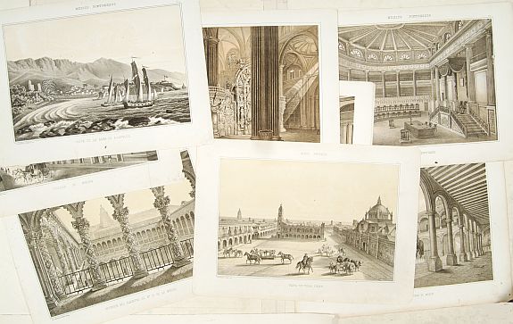 JULIO MICHAUD y THOMAS, 10 plates with scenes in Mexico., antique map, old maps