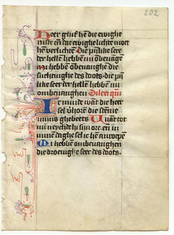 BOOK OF HOURS, Leaf on vellum from a Dutch manuscript Book of Hours., antique map, old maps
