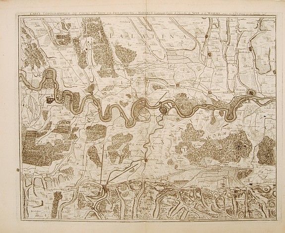 LE ROUGE, G.L., Carte topographique du cours du Rhin de Philisbourg a Mayence. . ., antique map, old maps