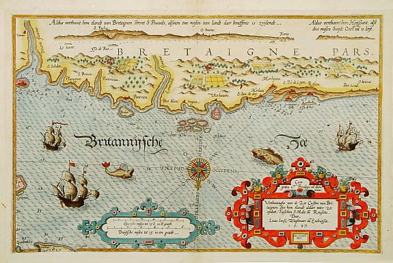 WAGHENAER.L.J., Verthoninghe van de Zee Custen van Bretaignen.., antique map, old maps