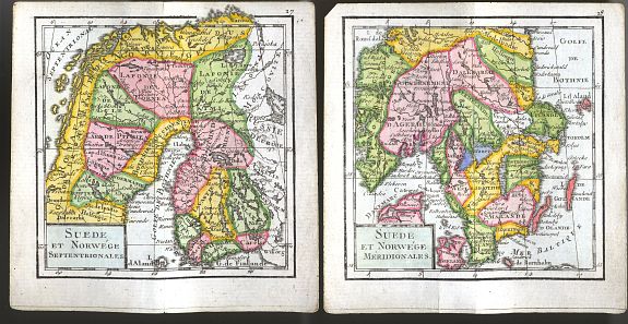 Louis-Charles Desnos, Suede Et Norwege Meridionales & Septentrionales, antique map, old maps
