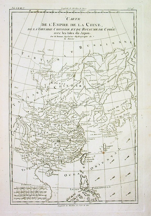 BONNE, R., CARTE DE L'EMPIRE DE LA CHINE, DE LA TARTARIE CHINOISE ET DU ROYAUME DE CORÉE avec les Isles du Japon, antique map, old maps