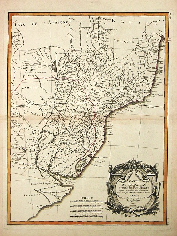 Lattré, J. / R.Bonne., Carte du Paraguay et partie des Pays adjacants., antique map, old maps