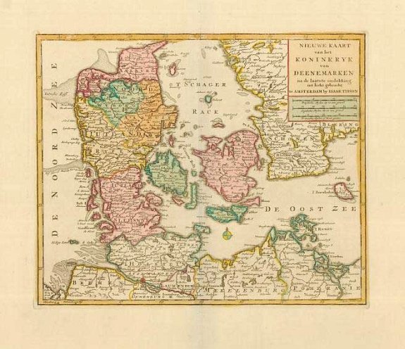 Tirion, I., Nieuwe Kaart van het Koninkryk van Deenemarken. 1734., antique map, old maps