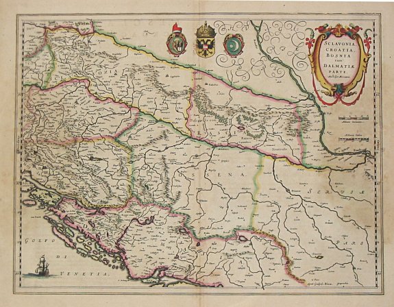 Blaeu, W., Sclavonia, Croatia, Bosnia cum Dalmatiae Parte. , antique map, old maps