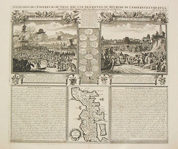 Chatelain, H. A., Succession de Empereurs du Japan avec une description du meutre de l' Emperuer Cubo et la Reception des Ambassadeurs Hollandoois en ce pays la. / Carte du Japon., antique map, old maps