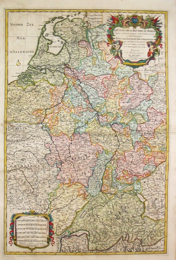 Jaillot, A.-H. / P. Mortier., Le Cours de la Riviere du Rhein / depuis sa Source a son Embouchure./ A Paris, 1692., antique map, old maps