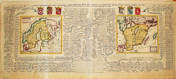 Chatelain, H.A., Carte Genealogique pour conduire a l' histore des Rois du Nord, la Carte de leurs etats, leurs Armes &tc. / nouvelle cart du Royaume de Suede. / Carte du Royaume de Gothie., antique map, old maps
