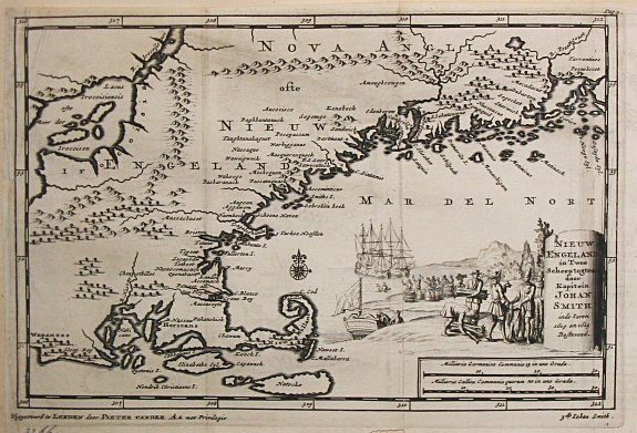 Aa, P. van der., Nieuw Engeland in Twee Scheepstogten door Kaptein Johan Smith in de Jaren 1614 en 1615 Bestevend., antique map, old maps