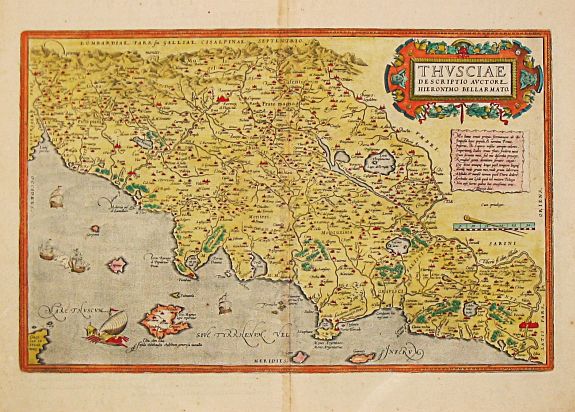 ORTELIUS, A., Thusciae Descriptio Auctore Hienomymo Bellarmato., antique map, old maps