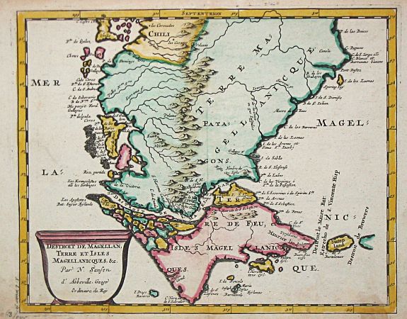 Sanson, N., Destroit de Magellan, Terre et Isles Magellanicques, etc., antique map, old maps