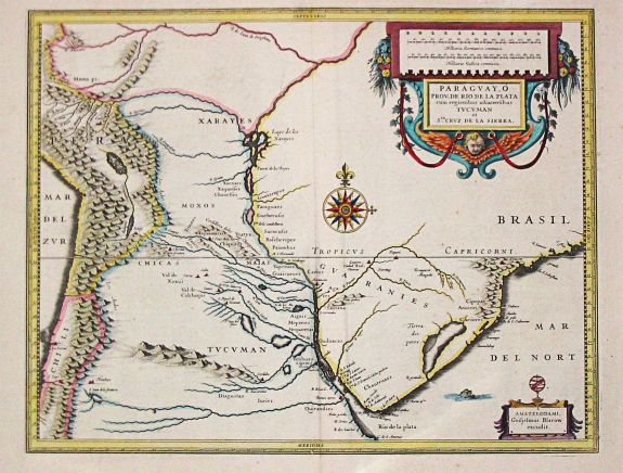 Blaeu, W., Paraguay, Ó Prov. de Rio de la Plata cum regionibus adjacentibus Tucuman et Sta. Cruz de la Sierra., antique map, old maps