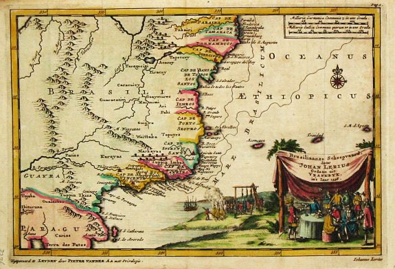 Aa, P. van der., Brasilaanze Scheepvaard door Johan Lerius Gedaan uit Vrankryk in' t Jaar 1556., antique map, old maps