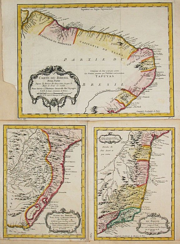 Bellin, J.N., Carte du Bresil Prem. Partie... / Suite du Bresil... / Suite du Bresil..., antique map, old maps