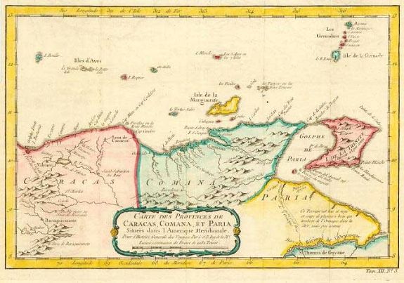 Bellin, J.N., Carte des Provinces des Caracas, Comana et Paria. , antique map, old maps