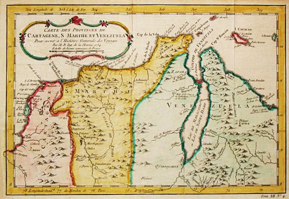 BELLIN, J.N., [ Carte des Provinces de Cartagene, S. Marthe et Venezuela, 1754. , antique map, old maps
