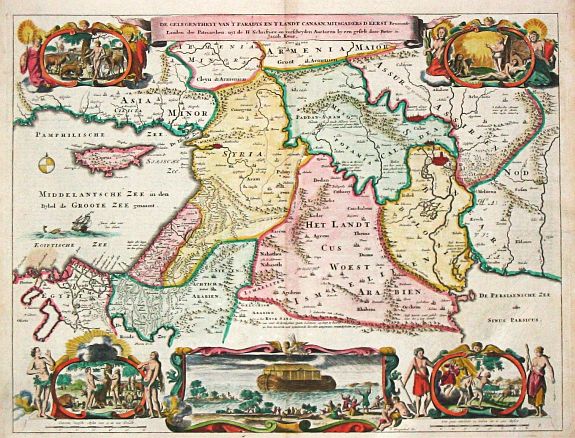 Stoopendaal, B., De Gelegentheyt van t' Paradys en t' Landt Canaan, mitsgaders d' eerst bewoonde Landen der Patriarchen., antique map, old maps