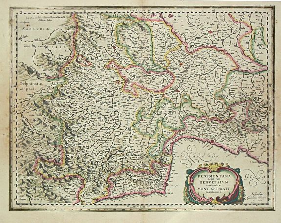Blaeu, W., Pedemontana Regio cum Genuensis territorio et Monteisferrati Marchionatu., antique map, old maps