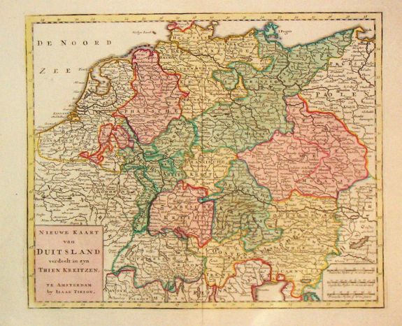 Tirion, I., Nieuwe Kaart van 'Duitsland verdeelt in zyn Thien Kreitzen., antique map, old maps