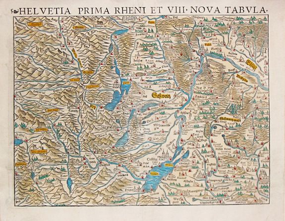 Münster, S., Helvetia Prima Rheni et VIII, Nova Tabula. , antique map, old maps