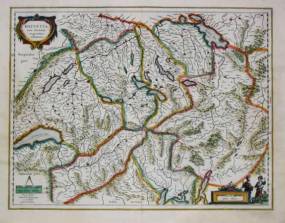 Blaeu, W., Helvetia, cum finitimis regionibus confoederatis., antique map, old maps