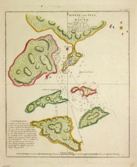 Cook, J., Schets van Typa of van Macao., antique map, old maps