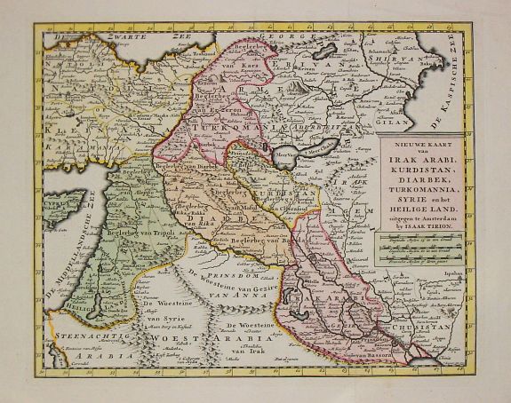 TIRION,I., Irak Arabi, Kurdistan, Diarbek, Turkomania, Syrie en het Heilige Land., antique map, old maps