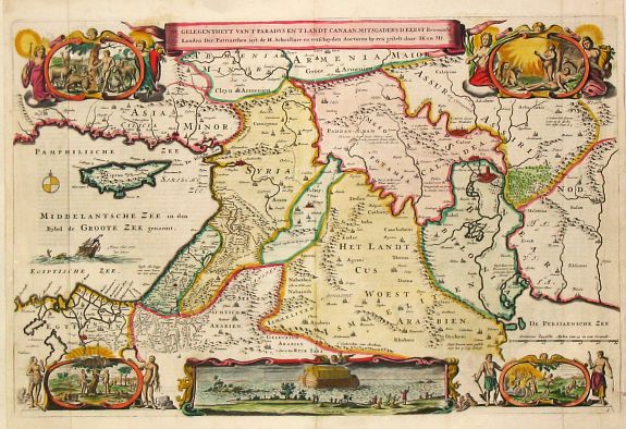 Stoopendaal, B., De Gelegentheyt van t' Paradys en t' Landt Canaan, mitsgaders d' eerst bewoonde Landen der Patriarchen., antique map, old maps