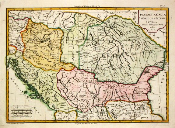 Lattré, J. / R.Bonne., Pannonia, Dacia, Illyricum et Moesia. 1783., antique map, old maps