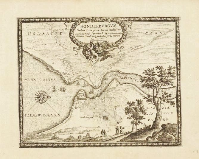 Pufendorf, S., Sonderburgum., antique map, old maps